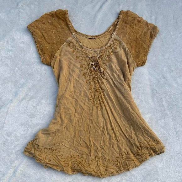Vintage boho indie flowy fairy baby tee blouse - Picture 2 of 7